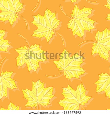 Autumn. Leaves. Yellow maple leaves seamless pattern.  Autumn seamless background. Floral seamless pattern. Autumn orange background with maple leaves.