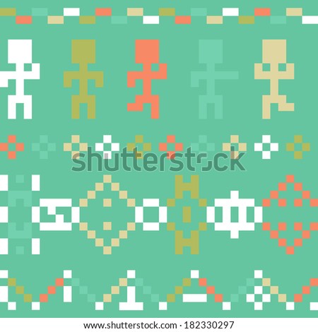 Ethnic seamless pattern. Pixel art ornament background. Retro style.