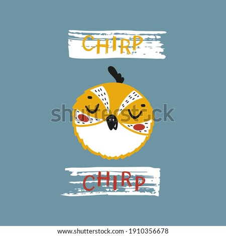 Little Funny Bird Face. Cute Quail Bird Head for Tee Print Design for Kids. Vector Cartoon Baby Animal. Scandinavian Card, Print or Poster Design