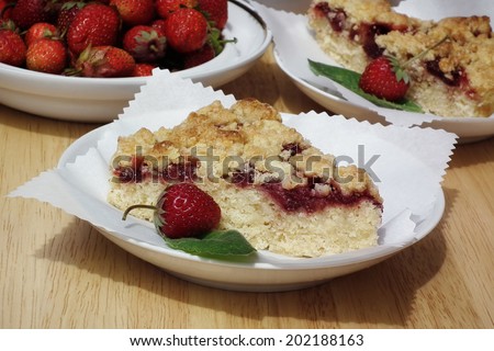 Strawberry Pie. Fruit cake. Piece of pie with strawberry.
