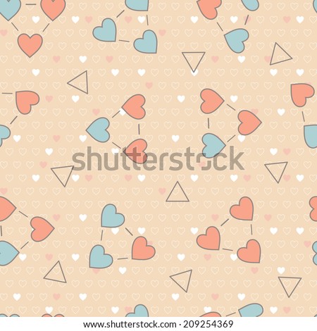 Hearts. Love Triangle. Valentine's Day background. Abstract seamless pattern.