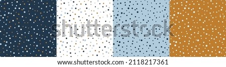 Dots Seamless Patterns Vector Set. Abstract Geometric Multicolor Backgrounds with Small Circles. Polka Dots Wallpaper. Blue, White and Yellow Mustard Colors