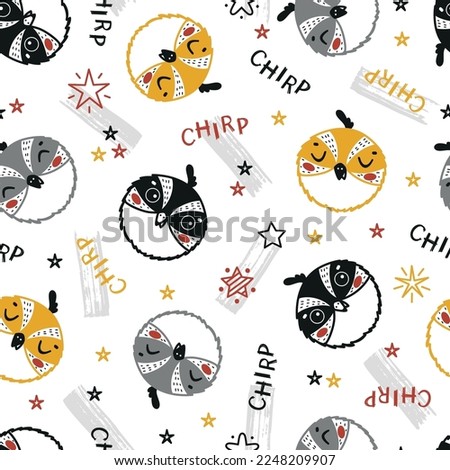 Little Funny Bird Face Seamless Pattern. Cute Chick. Quail Bird Head. Vector Cartoon Little Baby Animal. Vector Childish Background for Kids Fashion Design.