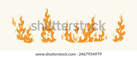 Vector Set of Fire Flames. Campfire. Bonfire Hand drawn. Not AI.