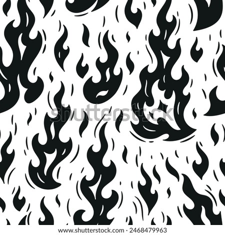 Seamless Pattern of Fire Flames. Campfire. Bonfire Hand drawn. Not AI. Black and White Vector illustration