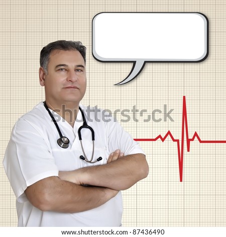 Male Doctor give advise with empty speech bubble
