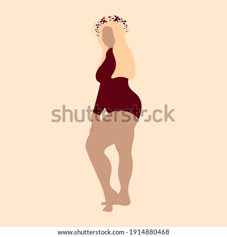 fat girl in a swimsuit,
blonde, burgundy, piece swimsuit, body positive, wreath on the head