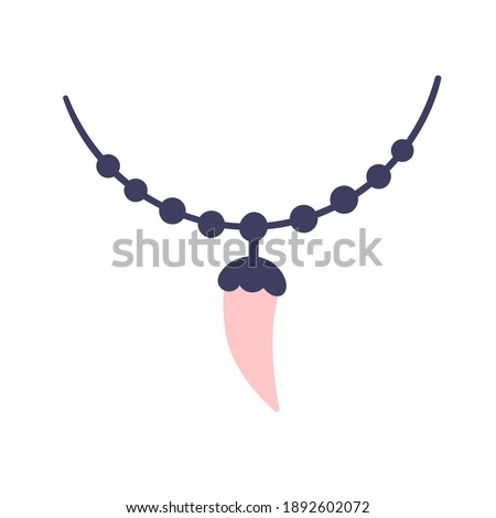 Magic pendant in the form of an animal fang on a white background. Attributes for magic, witchcraft. Hand drawn vector isolated single illustration.