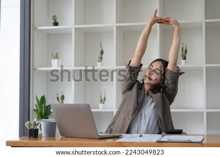 Similar – Image, Stock Photo Young woman stretching on the riverside