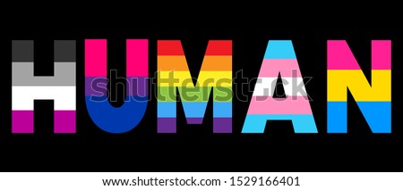 LGBT equality symbols. human slogan. human sign with lgbt flag isolated on black background. lettering inscription LGBT concept. Parade, party, festival event invitation, card, print, t-shirt, logo, p