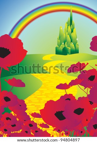 Emerald City And Poppies And Rainbow Stock Vector Illustration 94804897 ...