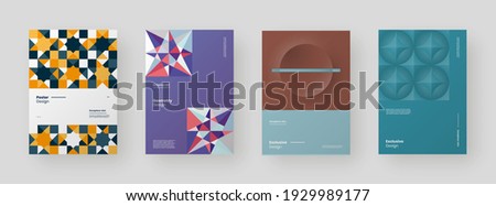 Abstract set Placards, Posters, Flyers, Banner Designs. Colorful illustration on vertical A4 format. Flat and 3d geometric shapes. Decorative ornament backdrop.