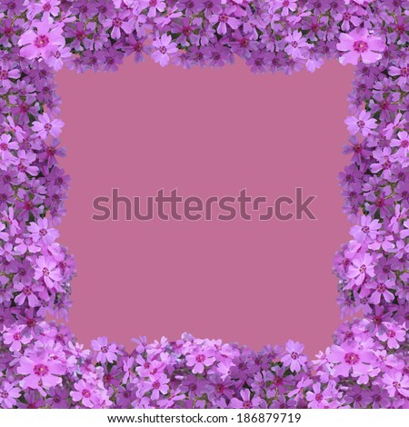 Flower frame of purple flowers. Vector illustration.