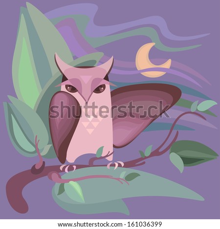 Cartoon illustration with owl and Moon