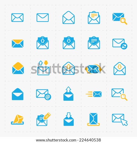 Email and envelope icons on White Background.