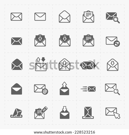 Email and envelope icons on White Background.