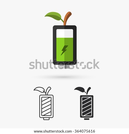 Green Battery and Green leaf. Eco Concept