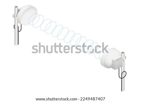 Wireless radio relay line isometric illustration on a white background