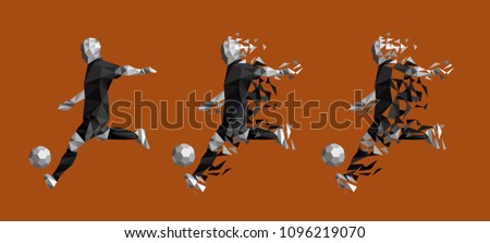 vector illustration soccer football player low-poly style concept black uniform colour championship