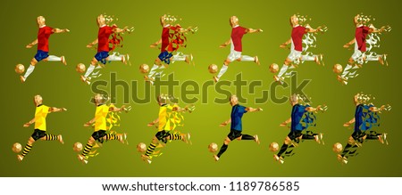 Champion's league  group A, Football, Abstract soccer players Group A line up (set 8/8), wearing colorful uniforms/kits, scattered pieces vector illustration, Atletico, Monaco, Borussia, Brugge