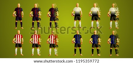 Champion's league group B, Football, Soccer players colorful uniforms, 4 teams, vector illustration, set 7/8, Barcelona, Tottenham, PSV, Inter
