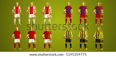 Champion's league group E, Football, Soccer players colorful uniforms, 4 teams, vector illustration, set 4/8, Ajax, Bayern,  Benfica, AEK