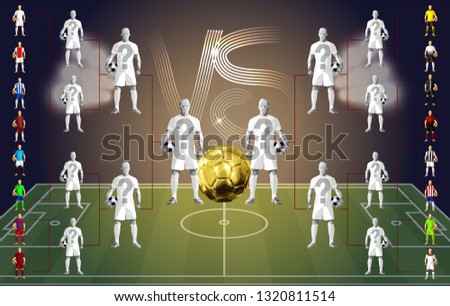 soccer tournament chart, abstract football players on the football pitch background, vector illustation
