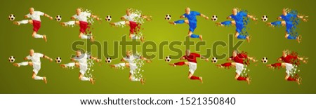 set of four soccer teams wearing colourful uniforms, isolated on a green background, vector illustration, Champion's league group G , Football, set 12/24, Leipzig, Zenit, Lyon, Benfica