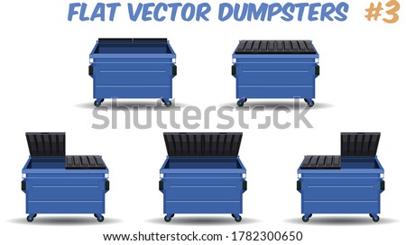 flat cartoon design of blue dumpster containers for plastic isolated on a transparent background, vector illustration