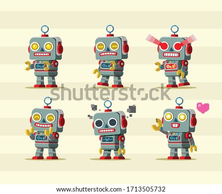 Retro Toy robot mascot character set