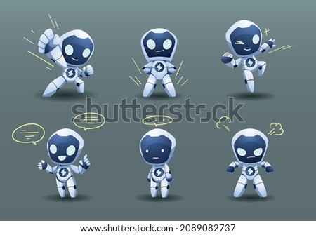 friendy white robot mascot set