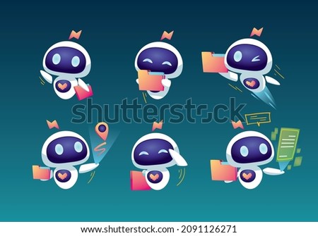 	
little flying white modern robot mascot character dilivery object	
