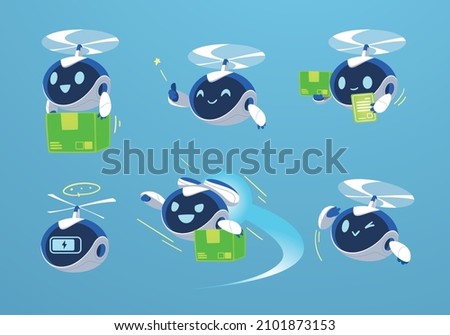 modern robot drone character mascot set