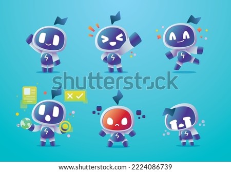 set of cartoon character modren robots mascot	