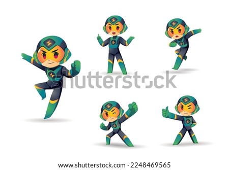 Black Green Helmet color Super hero robot mascot character set	