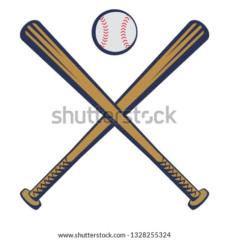 Baseball emblem with baseball bats and a baseball in a traditional style. Vector illustration