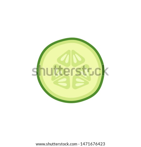 Slice of fresh cucumber with seeds in flat style. Vector illustration isolated on white background