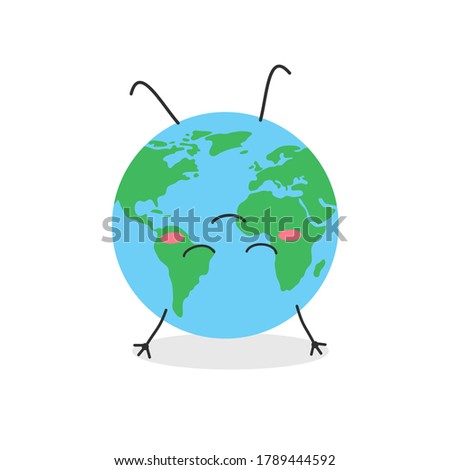 Funny cartoon globe character meditating upside down. Vector flat illustration isolated on white background 