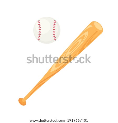 Baseball bat and ball in flat style. Vector illustration isolated on white background