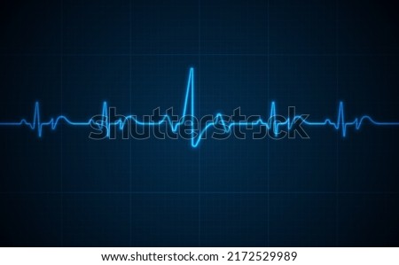 Emergency ekg monitoring. Blue glowing neon heart pulse. Heart beat. Electrocardiogram