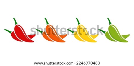 Red, orange, yellow and green chilli pepper icon isolated on white background