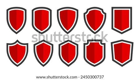 Red shield protection sign set on white background