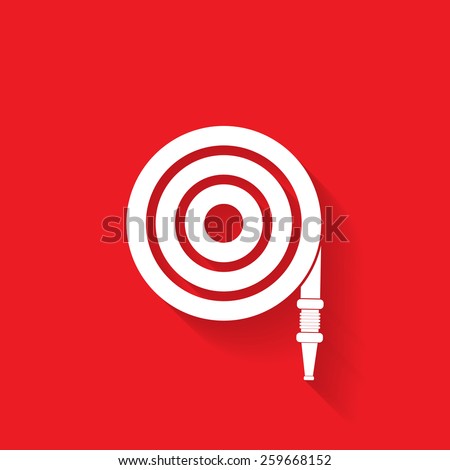Fire hose reel icon on red background.