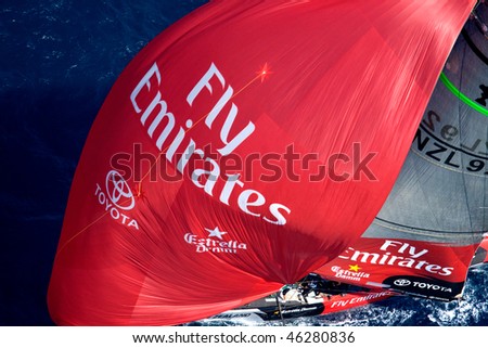 VALENCIA, SPAIN - JUNE 16: - Emirate Team New Zealand in final match of 32nd America\'s Cup with Switzerland\'s Alinghi June 26, 2007, Valencia, Spain.