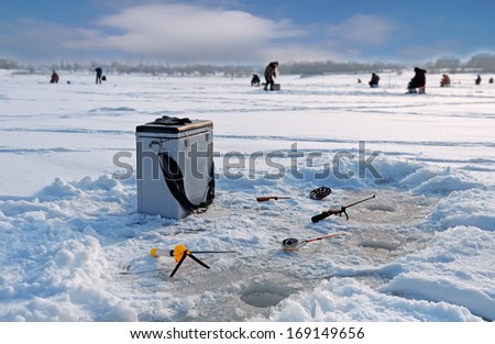 Winter fishing on ice, natural background