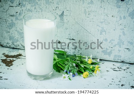 the glass of milk on old wooden background