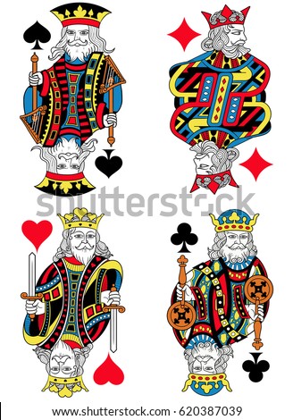 Four Kings figures inspired by playing cards french tradition. All the figures are isolated without card frame