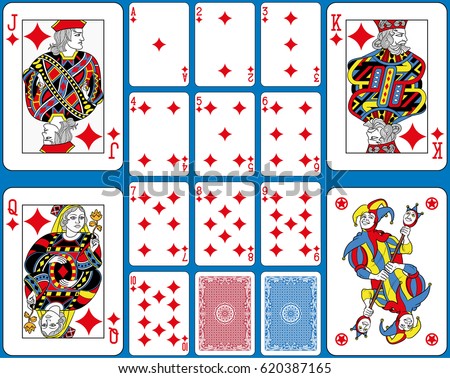 Playing cards diamonds suite. Original figures double sized and inspired by french tradition.
