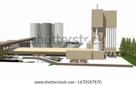 3D illustration of Cement factory in elevation 