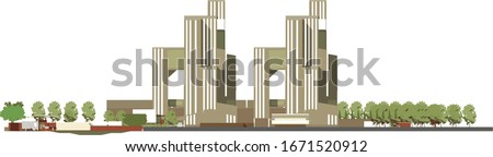 3D illustration of factory in elevation